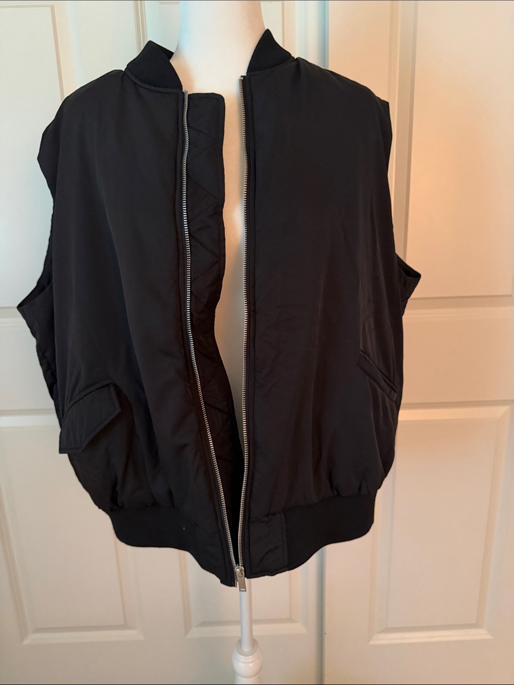 Topshop Black Sleeveless Bomber Jacket Vest